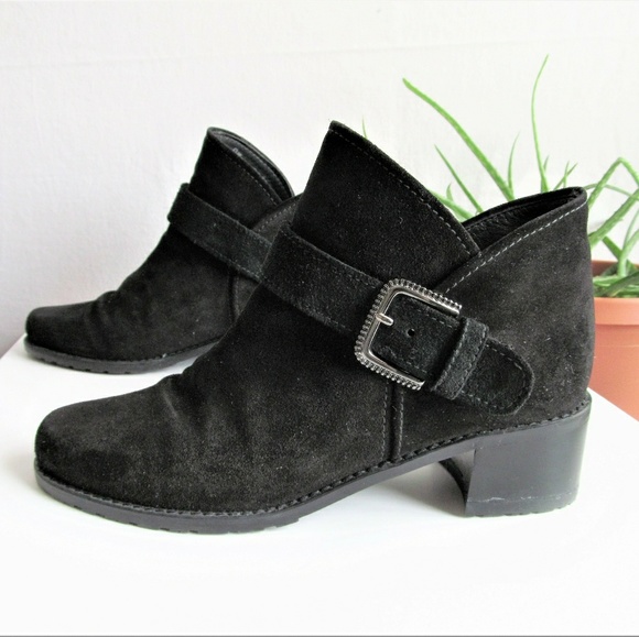 black suede buckle boots